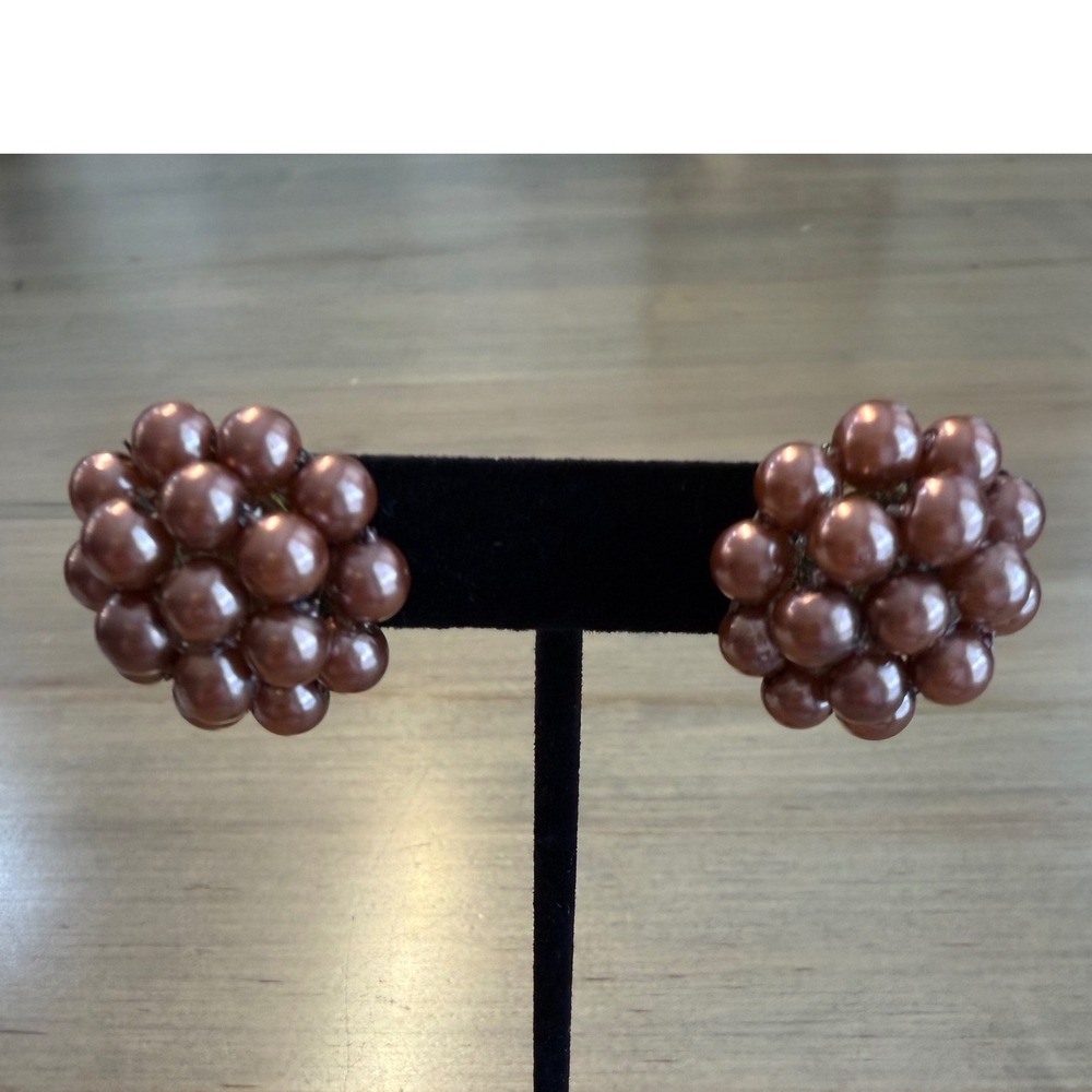 Old Money Cluster Earrings Womens Mauve Pink Faux Pearl Clip On Coquette Vintage